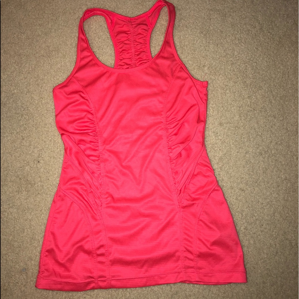 Pink striped rousched tank w zipper